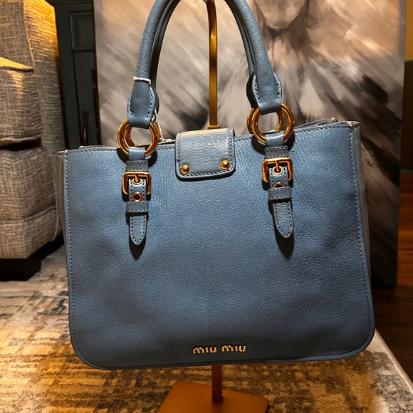 064. Miu Miu two tone Madras Leather Tote/project bag - Picture 3 of 16